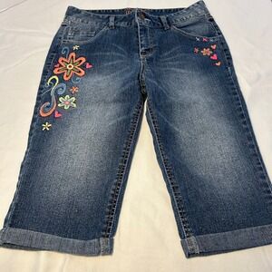 Nickelodeon iCarly Kids‎ Blue Denim Y2K Embroidered Flower Capri Jeans Size 16